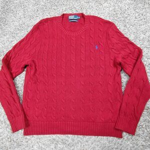 Polo Ralph Lauren Cable Knit Sweater Mens XL Red 100 % Cotton Pony Preppy Y2K
